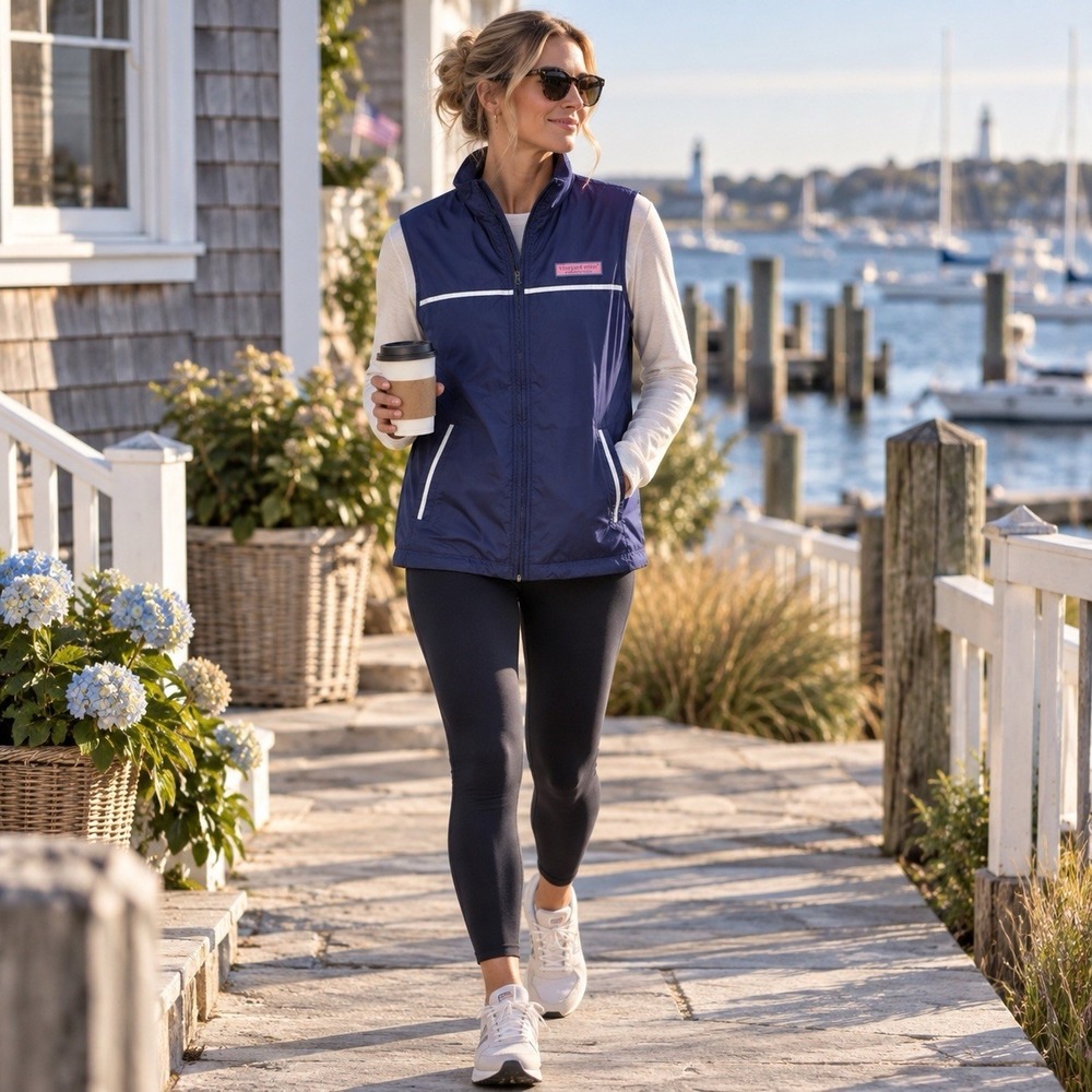 Vineyard Vines Womens Reflective Performance Vest Size M Navy Blue Fleece Lined
